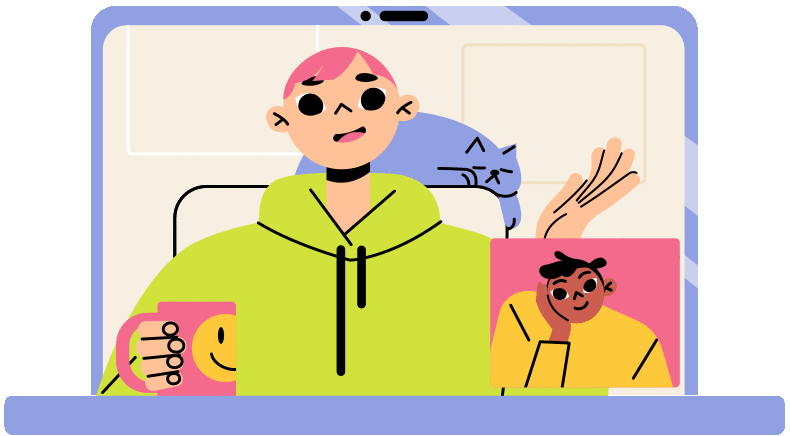 man drinking coffee facetiming a friend