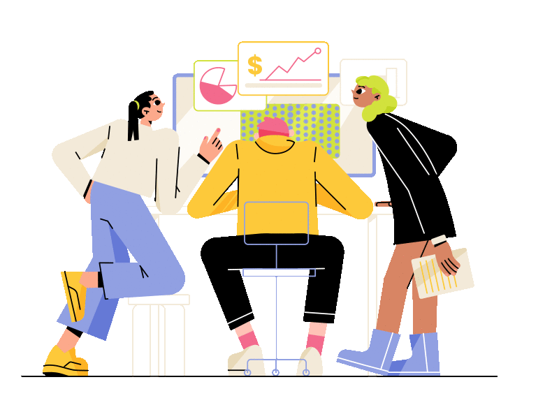 Team working on website design and development